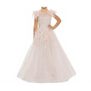 NEW MAC DUGGAL shimmering cap sleeve dress in soft pink